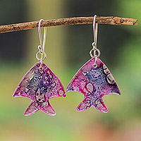 Recycled CD dangle earrings, 'Marine Soul in Purple' - Eco-Friendly Fish-Shaped Purple Recycled CD Dangle Earrings