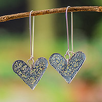 Recycled CD dangle earrings, 'Dangling Love in Silver' - Eco-Friendly Heart-Shaped Silver Recycled CD Dangle Earrings