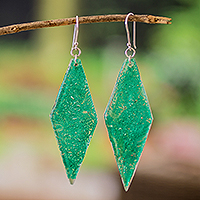 Recycled CD dangle earrings, 'My Green Elegance' - Diamond-Shaped Green Recycled CD Dangle Earrings