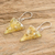 Recycled CD dangle earrings, 'Golden Triangles' - Golden Triangular Recycled CD Dangle Earrings from Guatemala