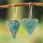 Recycled CD dangle earrings, 'Refined Triangles' - Silver Triangular Recycled CD Dangle Earrings from Guatemala