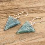 Recycled CD dangle earrings, 'Refined Triangles' - Silver Triangular Recycled CD Dangle Earrings from Guatemala