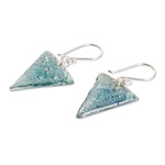 Recycled CD dangle earrings, 'Refined Triangles' - Silver Triangular Recycled CD Dangle Earrings from Guatemala