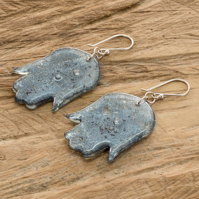Recycled CD dangle earrings, 'Freedom & Silver' - Hand-Shaped Silver Recycled CD Dangle Earrings