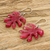 Recycled CD dangle earrings, 'Fuchsia Monstera' - Fuchsia Monstera-Shaped Recycled CD Dangle Earrings