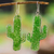 Recycled CD dangle earrings, 'Desert Marvel' - Cactus-Shaped Bright Green Recycled CD Dangle Earrings