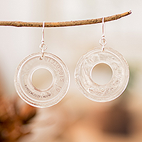 Recycled CD dangle earrings, 'Clear Cycles' - Eco-Friendly Disc-Shaped Clear Recycled CD Dangle Earrings