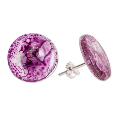 Recycled CD stud earrings, 'Purple Translucent Illusion' - Handmade Purple Recycled CD Stud Earrings with Silver Posts