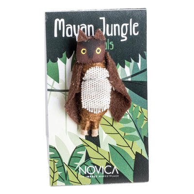 Muñeca de preocupación de algodón, 'Night Owl' - Muñeca de preocupación de búho de algodón y fibra natural hecha a mano en marrón