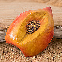 Wood magnet, 'Guatemalan Peach' - Cypress Wood Peach Magnet Hand-Carved & Painted in Guatemala