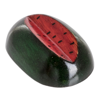 Wood magnet, 'Guatemalan Watermelon' - Wood Watermelon Magnet Hand-Carved & Painted in Guatemala