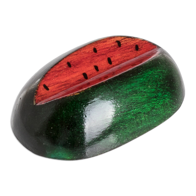 Wood magnet, 'Guatemalan Watermelon' - Wood Watermelon Magnet Hand-Carved & Painted in Guatemala