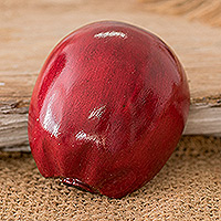Wood magnet, 'Guatemalan Red Apple' - Wood Red Apple Magnet Hand-Carved and Painted in Guatemala