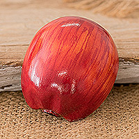 Wood magnet, 'Guatemalan Apple' - Cypress Wood Apple Magnet Hand-Carved & Painted in Guatemala