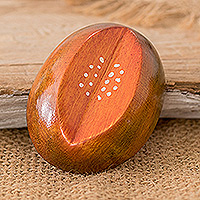 Wood magnet, 'Guatemalan Charentais Melon' - Cypress Wood Melon Magnet Hand-Carved & Painted in Guatemala