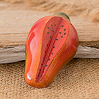 Wood magnet, 'Guatemalan Papaya' - Wood Papaya Magnet Hand-Carved and Painted in Guatemala