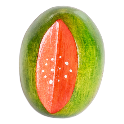 Wood magnet, 'Guatemalan Cantaloupe' - Wood Cantaloupe Magnet Hand-Carved and Painted in Guatemala