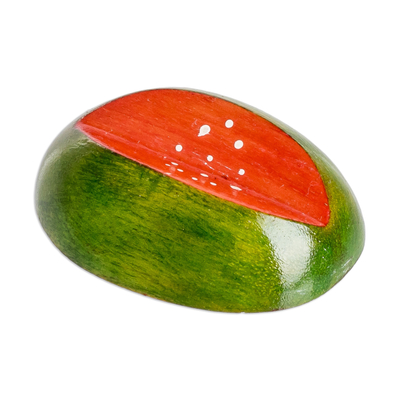 Wood magnet, 'Guatemalan Cantaloupe' - Wood Cantaloupe Magnet Hand-Carved and Painted in Guatemala