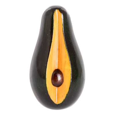 Wood magnet, 'Nature's Avocado' - Hand-Painted Hand-Carved Cypress Wood Avocado Magnet