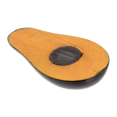 Wood magnet, 'Nature's Avocado' - Hand-Painted Hand-Carved Cypress Wood Avocado Magnet