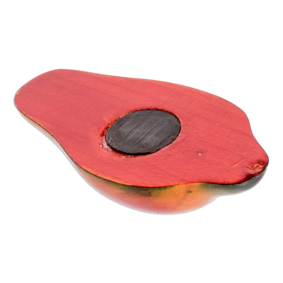 Wood magnet, 'Nature's Papaya' - Hand-Painted Hand-Carved Cypress Wood Papaya Magnet