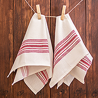 Baumwollservietten, „Seasonal Stripes“ (Paar) – Gestreifte Servietten aus 100 % Baumwolle in den Farbtönen Purpur und Weiß (Paar)