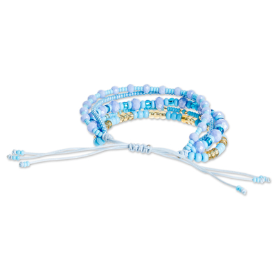 Multi-strand beaded bracelet, 'Serene Radiance' - Handmade Multi-Strand Glass Beaded Bracelet in Light Blue