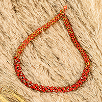 Beaded torsade necklace, 'Scarlet Magic' - Handmade Glass Beaded Torsade Necklace in Red and Gold Hues