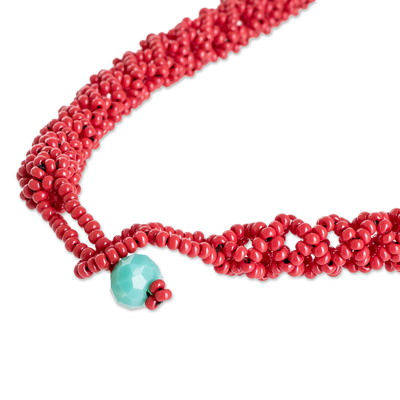 Torsade-Halskette mit Perlen - Handgefertigte Glasperlen-Torsade-Halskette in Aqua und Burgund