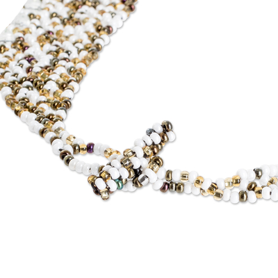 Collar llamativo con cuentas - Collar llamativo con cuentas de vidrio hecho a mano en blanco y oro