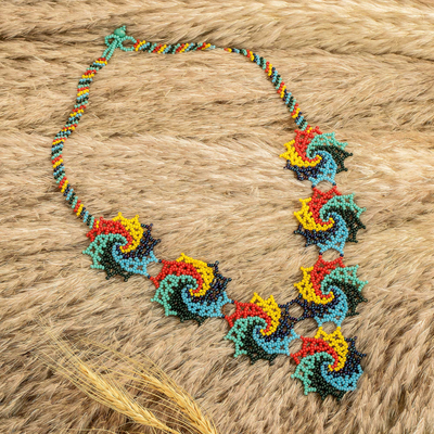 Beaded statement necklace, 'Multicolored Solar Energy' - Handmade Multicolored Spiral Glass Beaded Statement Necklace