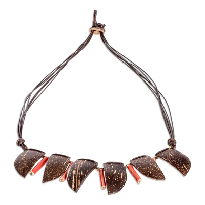Collar cascada de cerámica y cáscara de coco - Collar Cascada de Cerámica y Concha de Coco con Cordón de Algodón