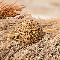 Coconut shell hairpin, 'Natural Beauty' - Eco-Friendly Coconut Shell Hairpin with Coconut Palm Pin