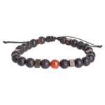 Men's carnelian and lava stone beaded diffuser bracelet, 'Absolute Vitality' - Men's Carnelian Lava Stone and Wood Beaded Diffuser Bracelet