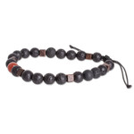 Men's carnelian and lava stone beaded diffuser bracelet, 'Absolute Vitality' - Men's Carnelian Lava Stone and Wood Beaded Diffuser Bracelet