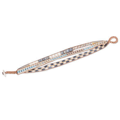 Perlenarmband - Handgefertigtes Armband aus blauen und goldenen Glasperlen
