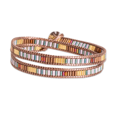 Wickelarmband aus Glasperlen - Handgefertigtes Wickelarmband aus goldenen und elfenbeinfarbenen Glasperlen