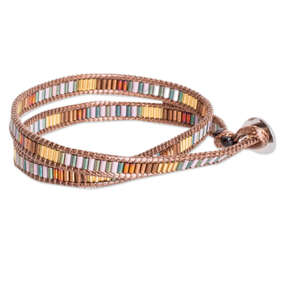 Wickelarmband aus Glasperlen - Handgefertigtes Wickelarmband aus goldenen und elfenbeinfarbenen Glasperlen