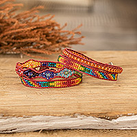 Positive energy bracelets, 'Always Connected' (pair) - 2 Handmade Colorful Beaded Positive Energy Wrap Bracelets