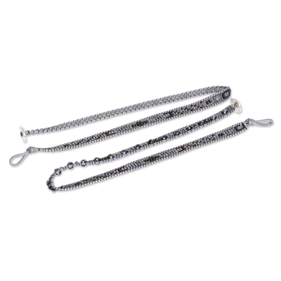 Positive Energiearmbänder, (Paar) - 2 handgefertigte Wickelarmbänder aus schwarzen grauen Perlen mit positiver Energie