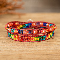 Positive energy bracelet, 'Perfect Unity' - Multicolored Beaded Positive Energy Long Wrap Bracelet