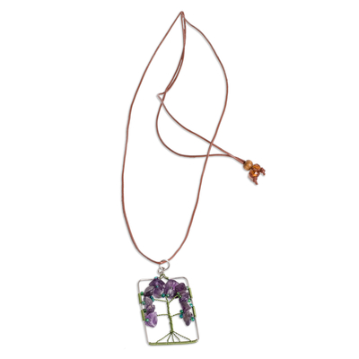 Amethyst pendant necklace, 'Sylvan Purple' - Tree-Themed Purple and Green Amethyst Pendant Necklace