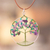 Halskette mit Amethyst-Anhänger - Runde Halskette mit Anhänger aus natürlichem Amethyst mit Baummotiv