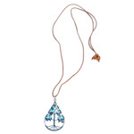 Jasper and quartz pendant necklace, 'Drop of Life in Blue' - Drop-Shaped Tree-Themed Jasper and Quartz Pendant Necklace