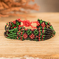 Multi-strand beaded bracelet, 'Colorful Christmas' - Christmas-Themed Green and Red Multi-Strand Beaded Bracelet