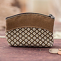 Cotton coin purse, 'Spring Olive' - Olive and Ivory Cotton Coin Purse with Floral Pattern