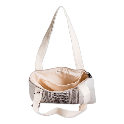 Baumwoll-Einkaufstasche - Traditionell gemusterte Einkaufstasche aus elfenbeinfarbener Baumwolle mit Reißverschluss