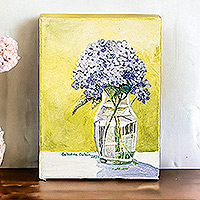 'Water Lover' - Still Life Painting of Blue Hydrangeas in Vase with Water