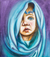 'Innocence' - Oil Realist Portrait Painting of Child with Blue Headscarf