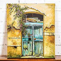 'The Old Threshold' - Old Threshold with Flowers in Antigua Guatemala Oil Painting